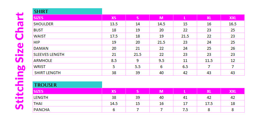 Size Chart (Females)