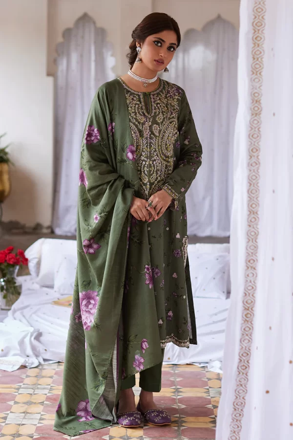 Khaddar - Linen 2023 Embroidered Collection By Cross Stitch-OLIVE MEADOW