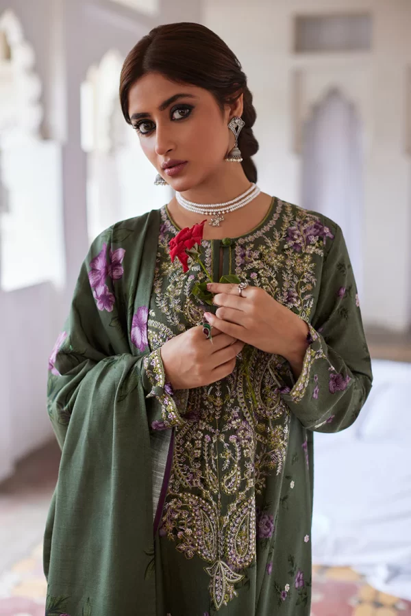 Khaddar - Linen 2023 Embroidered Collection By Cross Stitch-OLIVE MEADOW - Image 2