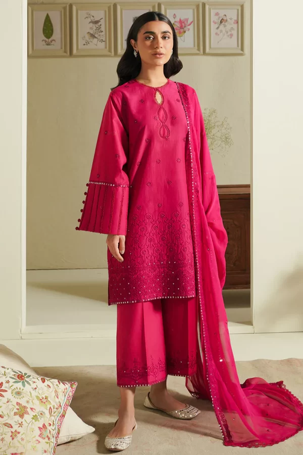 Mahiri Emborided Lawn Collection By Cross Stitch-FUCHSIA BLUSH