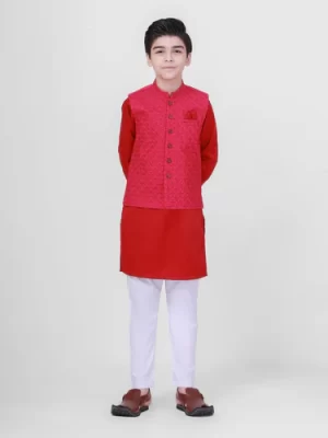 Boy's Pink & Red Waist Coat Suit -132