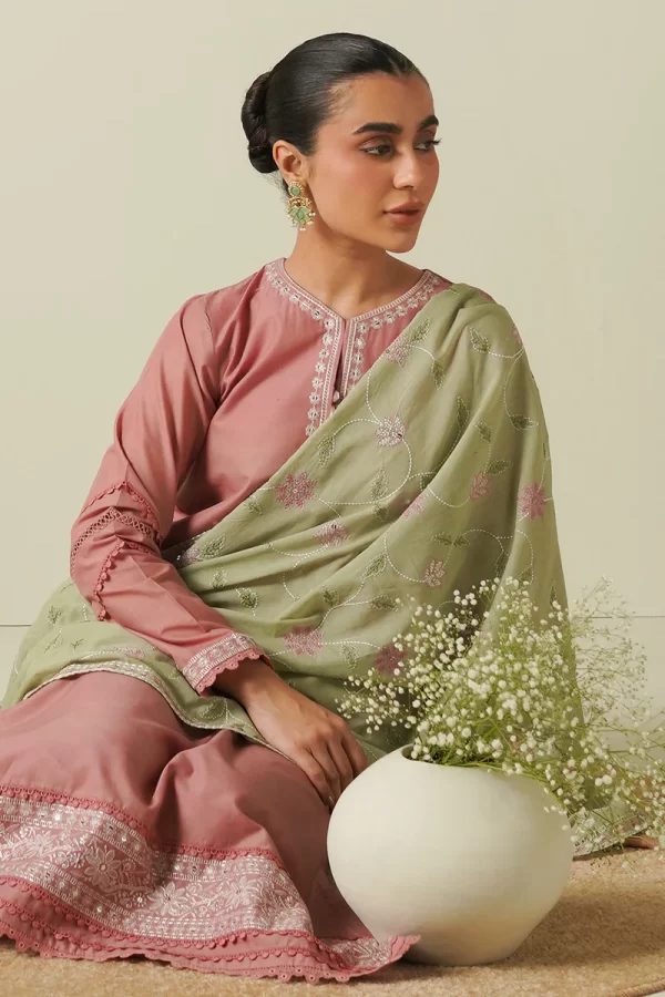 Mahiri Emborided Lawn Collection By Cross Stitch-SOFT SAGE - Image 2