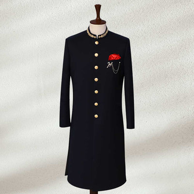 BLACK PLAIN SHERWANI