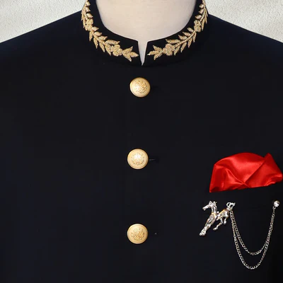 BLACK PLAIN SHERWANI - Image 2