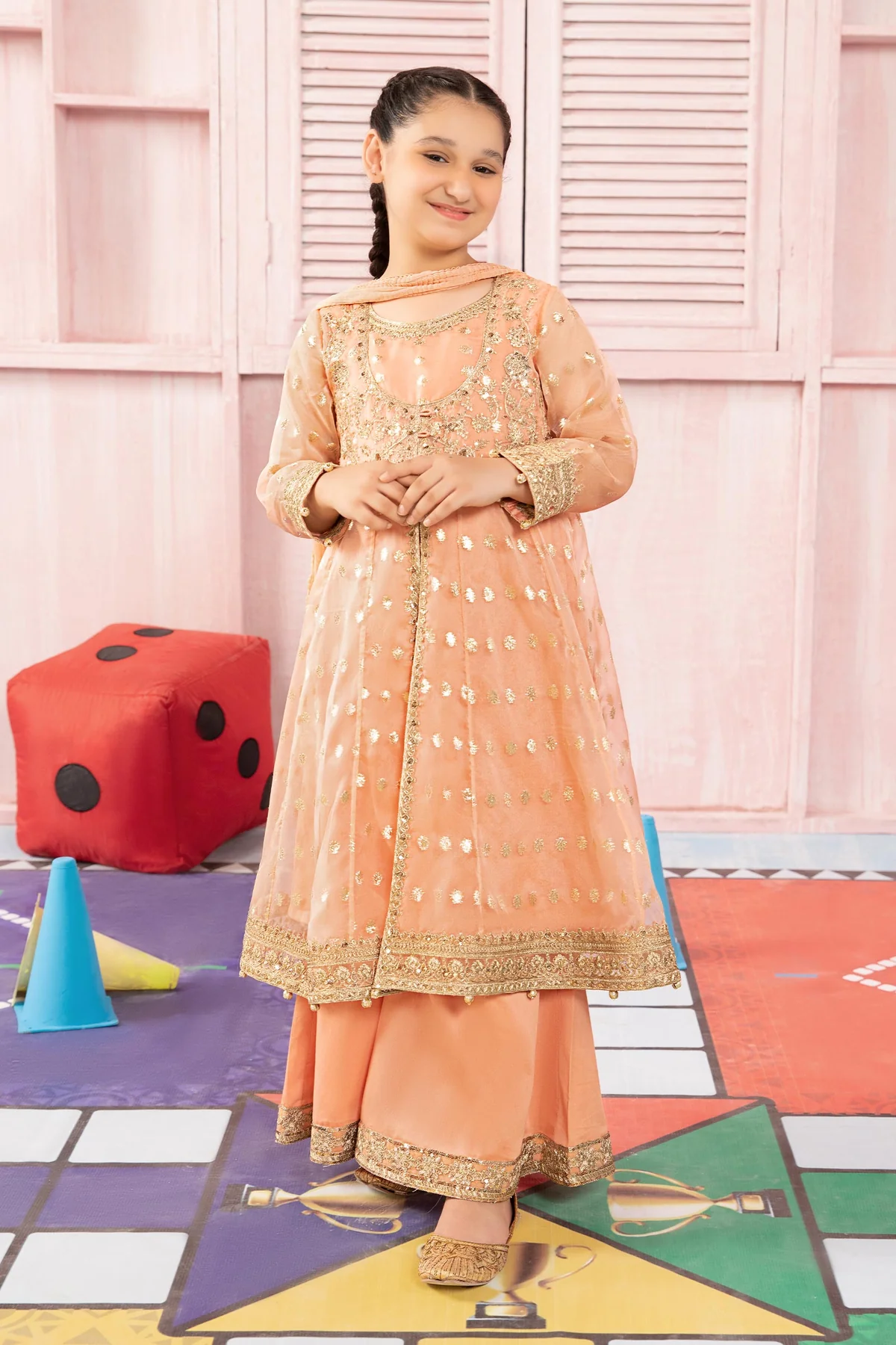 3 Piece Embroidered Organza Suit | -07