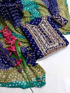 Chiffon Chunri press Gota work suit