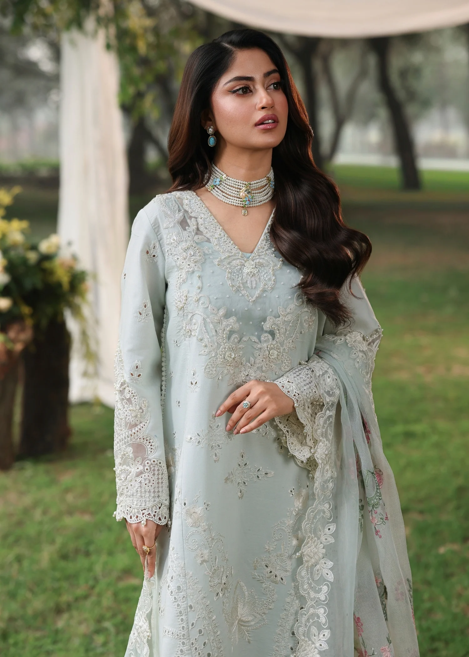 Sardinia Tales Of Petals Luxury Lawn '26-OCEAN WAVES - Image 3
