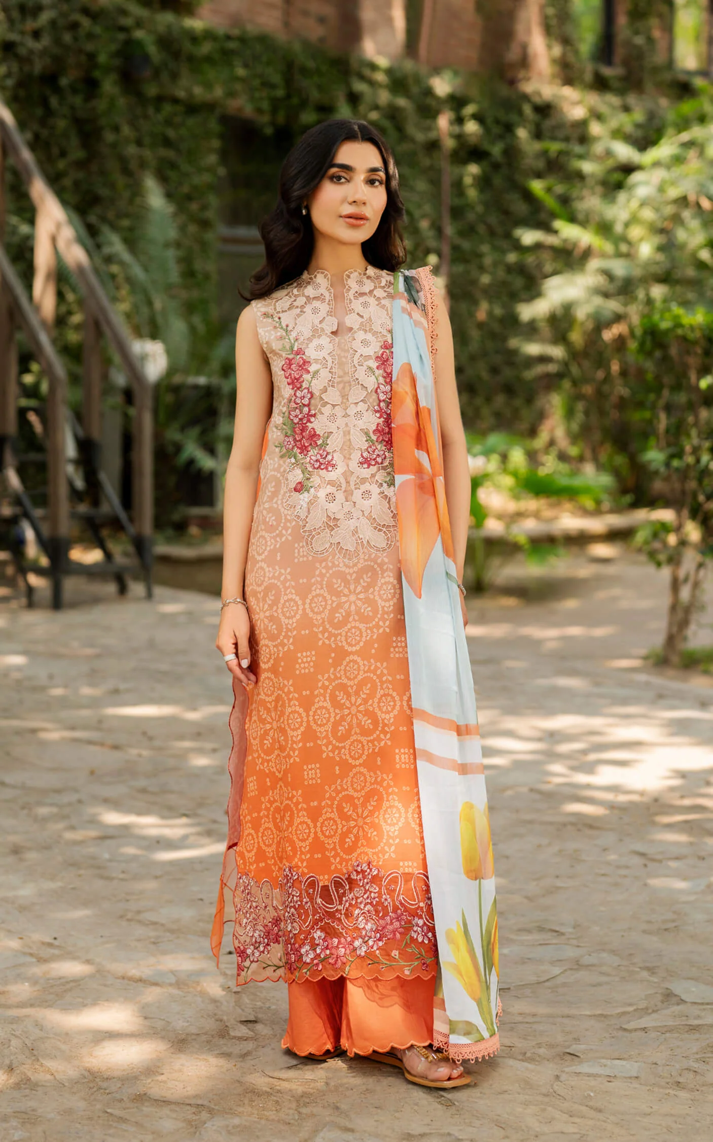 Asifa & Nabeel Meeraki Lawn '26-Peach Sorbet