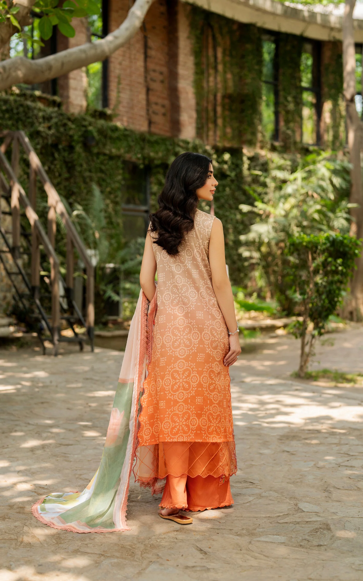 Asifa & Nabeel Meeraki Lawn '26-Peach Sorbet - Image 3