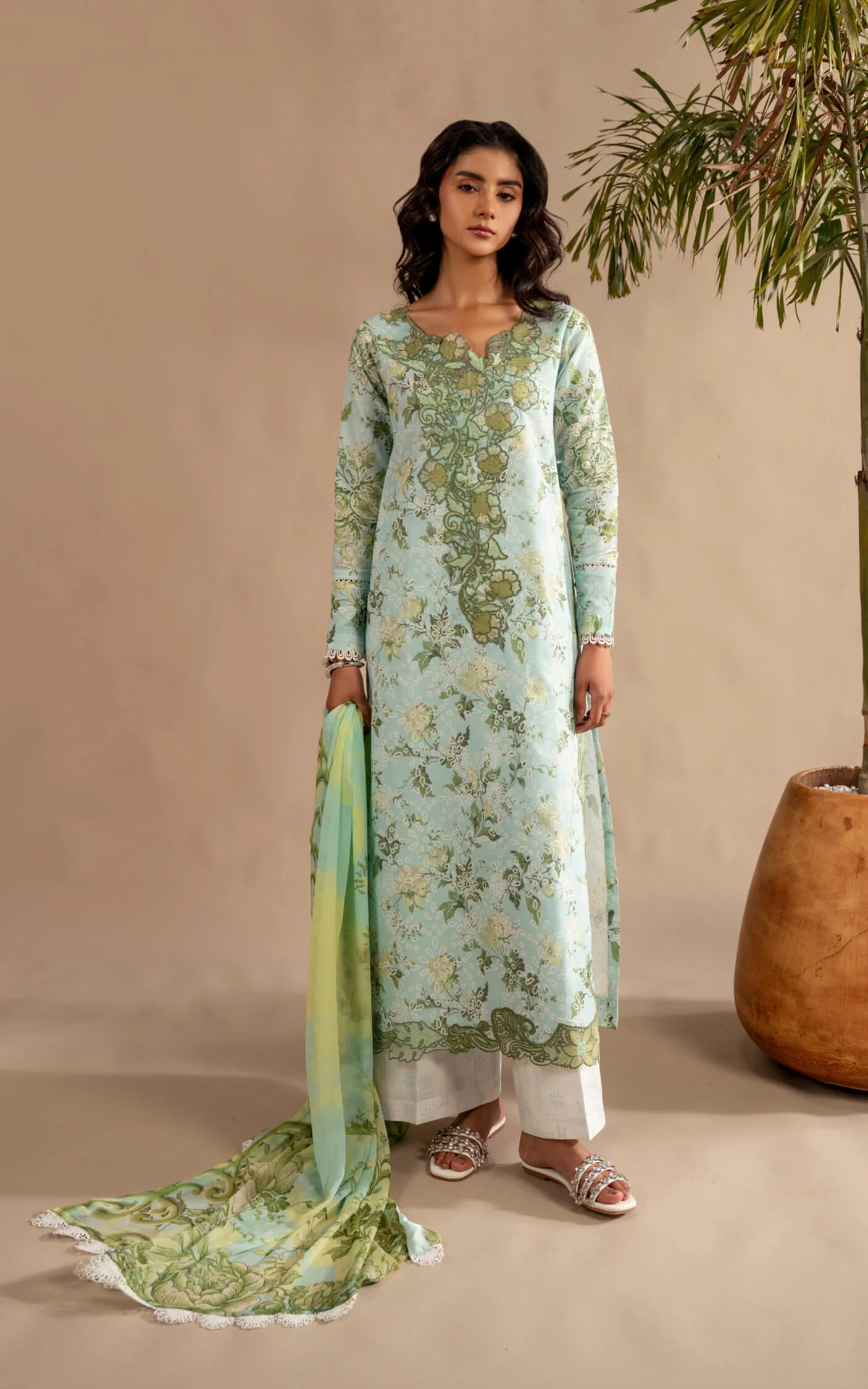 Asifa & Nabeel Meeraki Lawn ’26-Mint Mosaic