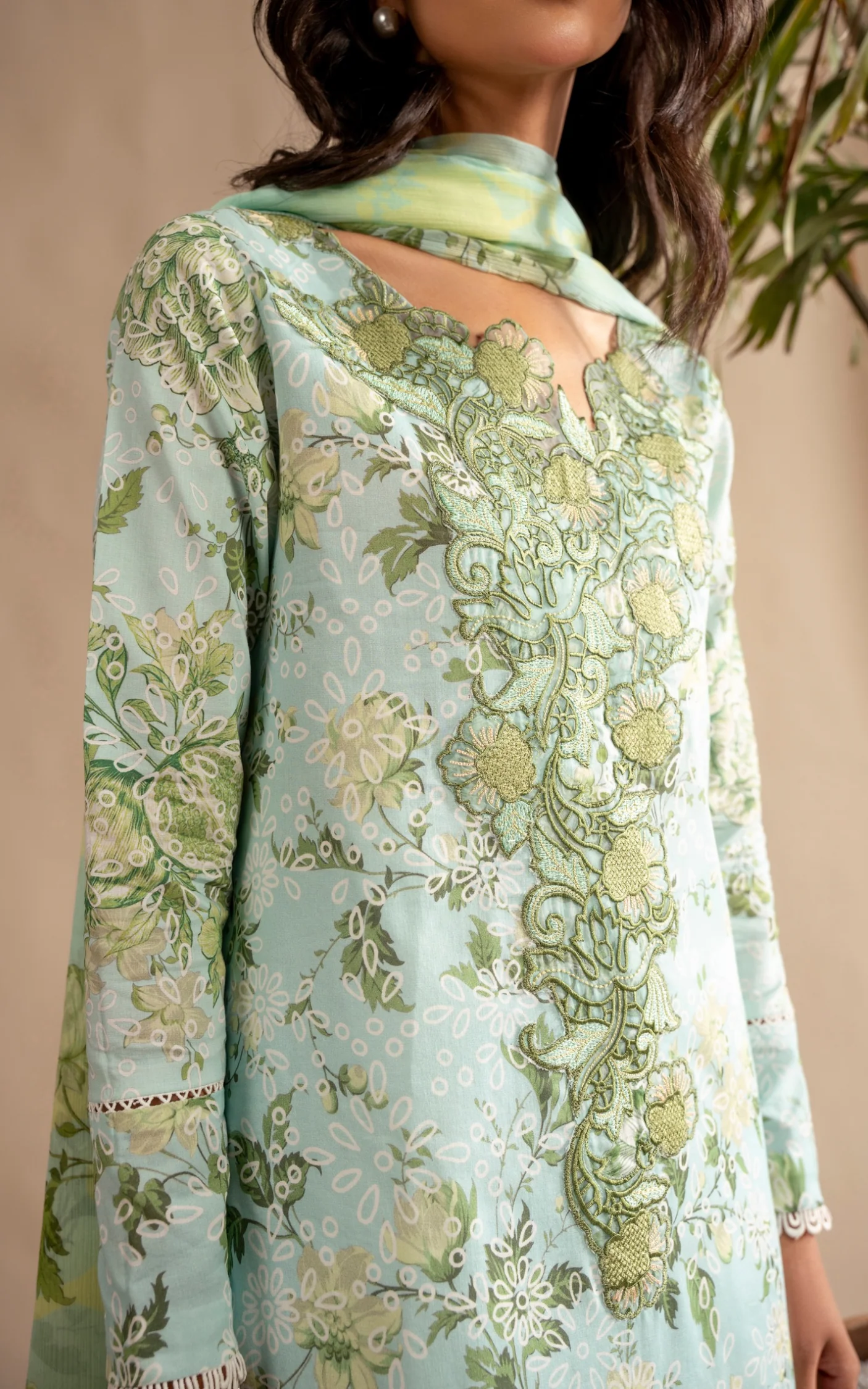 Asifa & Nabeel Meeraki Lawn '26-Mint Mosaic - Image 2