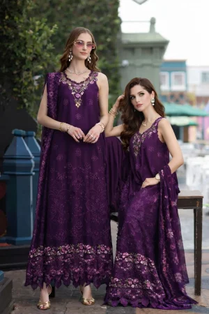 Noor Luxe Chikankari '26-D7 - Aubergine Bloom