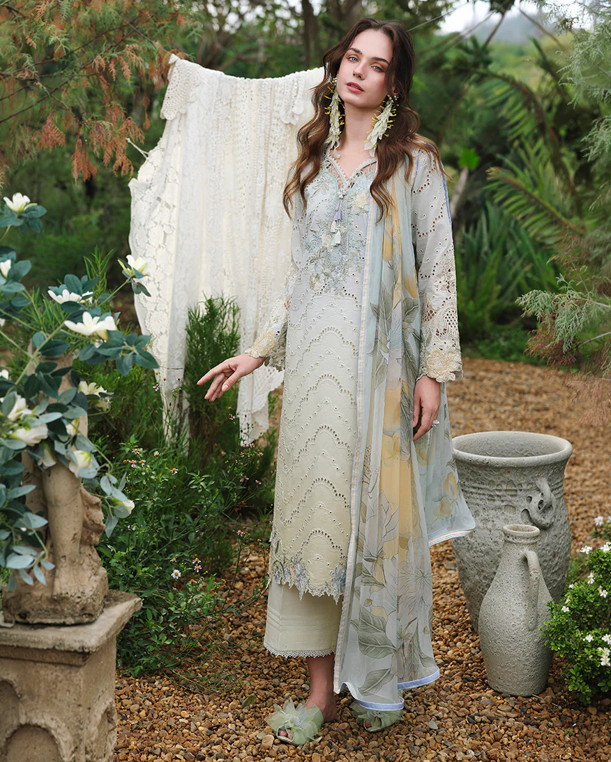 MUSHQ Embroidered Lawn Collection,26 Ivory Botanica - Image 3