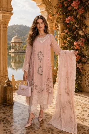 Nooriyah Luxury Embroidered Chiffon D2 - Satin Rose
