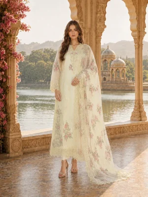 Nooriyah Luxury Embroidered Chiffon D5 - Pale Yellow