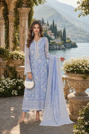 Nooriyah Luxury Embroidered ChiffonD3 - Dove Blue