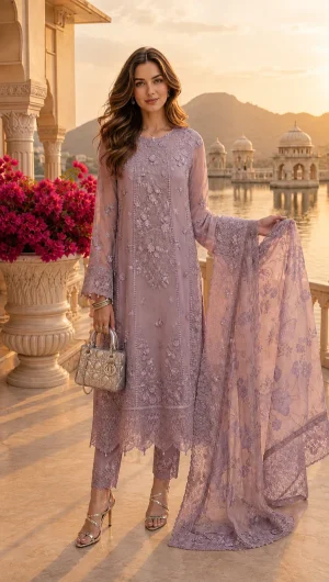 Nooriyah Luxury Embroidered ChiffonD6 - Vintage Mauve