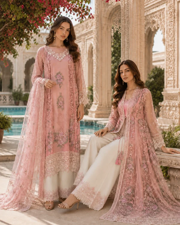 Nooriyah Luxury Embroidered Chiffon D2 - Satin Rose - Image 4