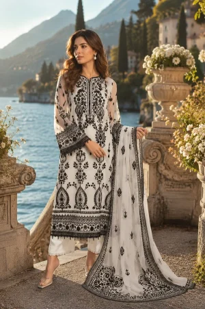 Nooriyah Luxury Embroidered Chiffon D4 - Monochrome Muse