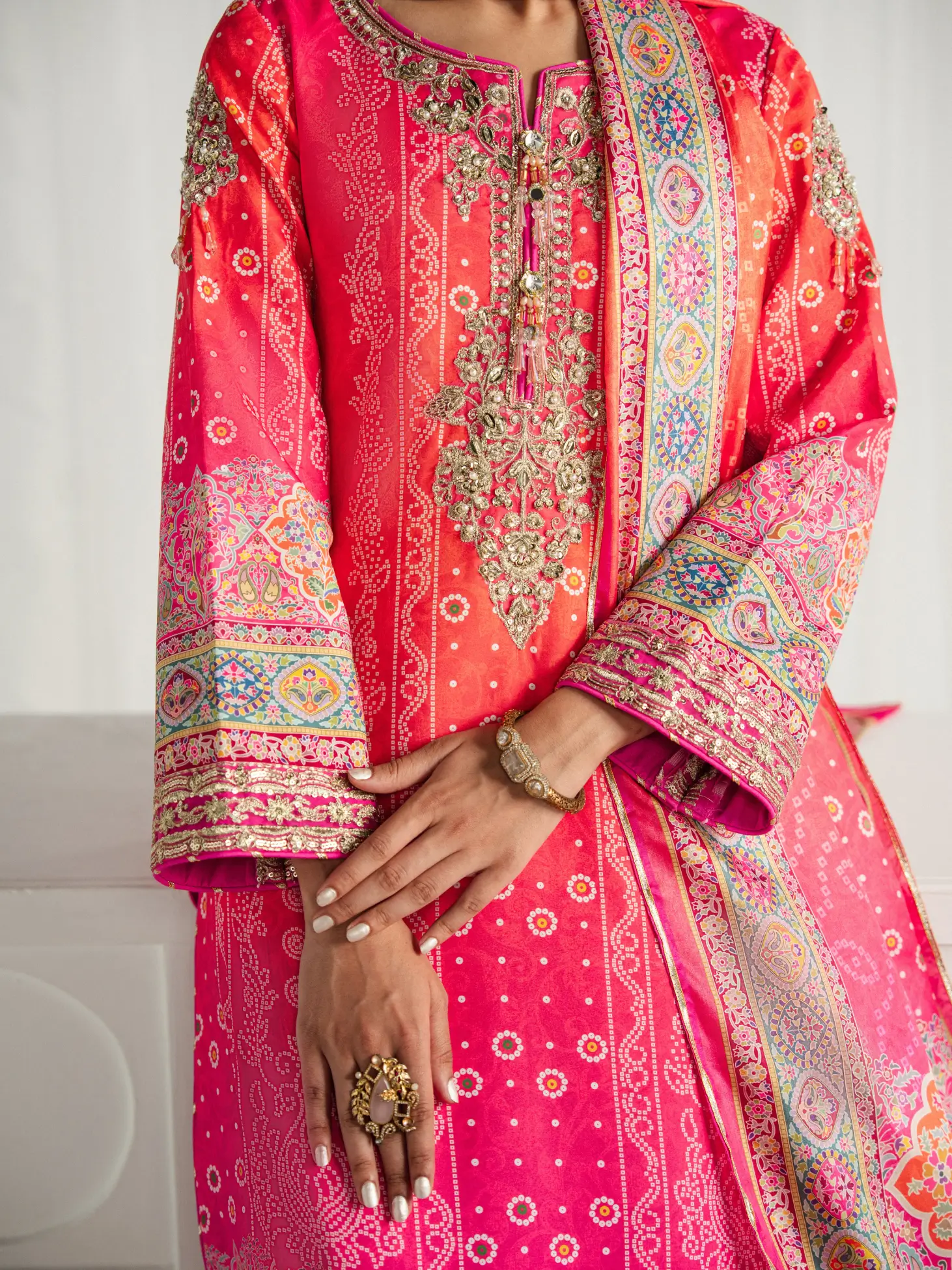 Gulaal Aira Printed Silk '26-Marigold Dusk - Image 3