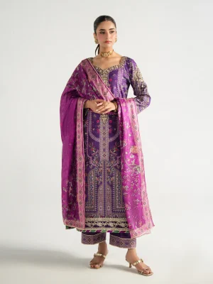Gulaal Aira Printed Silk '26-Plum Noir